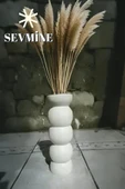 SEVMİNE Bohem Iskandinav Krem Boğumlu Beton Vazo 20 Cm | Hediyelik El Yapımı Modern Dekoratif Tasarım thumbnail 1
