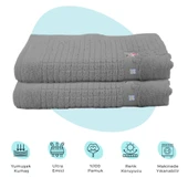 Homedius Banyo Çiçekli Pamuklu Ayak Havlusu 50x70cm Antrasit 2'li - 1