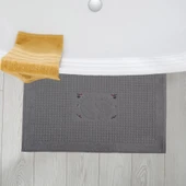 Homedius Banyo Çiçekli Pamuklu Ayak Havlusu 50x70cm Antrasit 2'li - 5