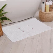 Homedius Banyo Çiçekli Pamuklu Ayak Havlusu 50x70cm Beyaz 2'li - 3