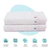 Homedius Banyo Çiçekli Pamuklu Ayak Havlusu 50x70cm Beyaz 2'li - 1