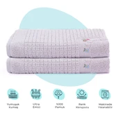 Homedius Banyo Çiçekli Pamuklu Ayak Havlusu 50x70cm Gri 2'li - 1