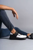 ET155 Warrior Bağcıklı ve Fermuarlı Cilt Erkek Günlük Sneaker Ayakkabı ST - Siyah/Beyaz thumbnail 3