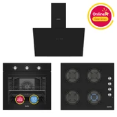 Simfer 4 Fonksiyon Trend Mekanik Siyah Cam 3'lü Ankastre Set ( Fırın -  Ocak -  Davlumbaz) thumbnail 1