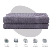 Homedius Banyo Kareli Ayak Desenli Pamuk Ayak Havlusu 50x70cm Antrasit 2’li - 1