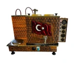 Meşale 2 Demlikli Antik Bakır Türk Bayraklı Full Elektrikli Çay Kazanı - 1