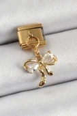 316L Çelik Sallantılı Zirkon Taşlı Fiyonk Model Gold Renk Nomination Charm - TJ-BC1400 - 1