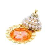 İncili ve Swarovski Taşlı Lokumluk Kahve Yanı Çikolatalık DrajelikKubbeli No.1 Sarı - 3