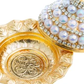 İncili ve Swarovski Taşlı Lokumluk Kahve Yanı Çikolatalık DrajelikKubbeli No.1 Sarı - 4