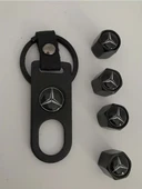 Mercedes İLE UYUMLU Logolu PLASTİK 4 Lü Adet Sibop Kapağı Ve 1 Adet Anahtarlık thumbnail 2