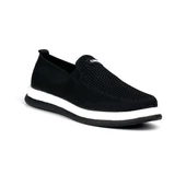 Erkek Siyah Beyaz Çok Hafif Triko Bağcıksız Esnek Hafif Günlük Casual Sneaker Spor Ayakkabı - 3