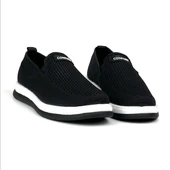 Erkek Siyah Beyaz Çok Hafif Triko Bağcıksız Esnek Hafif Günlük Casual Sneaker Spor Ayakkabı - 1