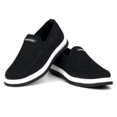 Erkek Siyah Beyaz Çok Hafif Triko Bağcıksız Esnek Hafif Günlük Casual Sneaker Spor Ayakkabı - 2
