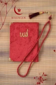 Kutulu 128 Sayfa Kadife Yasin ve İnci Tesbih Seti Kırmızı - 3