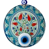 Nazar Boncuklu Lale Desenli Füzyon Cam Duvar Süsü - 1