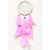 Pembe Kuş Tüylü Dream Catcher El Yapımı Rüya Kapanı Duvar Süsü - 2