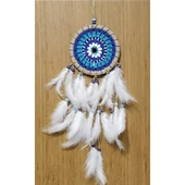 Nazar Boncuğu Desenli Dream Catcher El Yapımı Kuş Tüylü Rüya Kapanı Duvar Süsü - 1