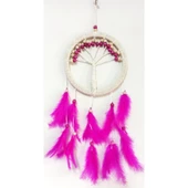 Fuşya Kuş Tüylü Hayat Ağacı Düş Kapanı Dream Catcher Duvar Süsü - 1