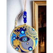 Çini Gold Desen Nazar Boncuklu Gözlü Duvar Süsü - 2