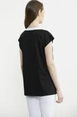 Triko Yaka Kombinli Penye Tişört - Siyah thumbnail 6