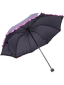 Eleven Market Rüzgarda Kırılmayan Kurdele ve Fırfır Detaylı Mürdüm Kadın Şemsiyesi thumbnail 4