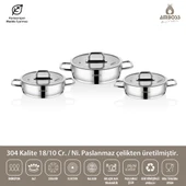 Nova 6 Parça Paslanmaz Çelik Cam Kapaklı Sahan Seti - 2