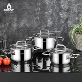 Nova 6 Parça Paslanmaz Çelik Cam Kapaklı Tencere Seti thumbnail 1