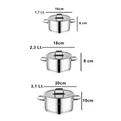 Nova 6 Parça Paslanmaz Çelik Cam Kapaklı Tencere Seti thumbnail 4