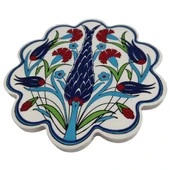 Çini Desenli Çiçekler Seramik Nihale 18 Cm Koruyucu Kaydırmaz Altlik Model 7 - 3