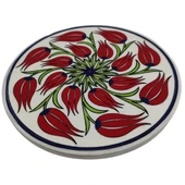 Çini Desenli Çiçekler Seramik Yuvarlak Nihale 16 Cm Koruyucu Kaydırmaz Altlik Model 1 - 6
