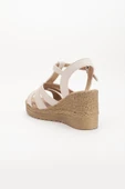 Kadın Dolgu Topuk Sandalet Ayakkabı Bej 3 Bantlı Baretli thumbnail 5