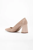 Kadın Stiletto Nude Kalın Topuklu Yılan Baskılı Simetrik Kesim - 5