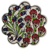 Çini Desenli Çiçekler Seramik Nihale 18 Cm Koruyucu Kaydırmaz Altlik Model 8 - 1
