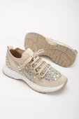 Kadın Spor Ayakkabı Bej Triko Taş Döşemeli Kalın Taban thumbnail 1