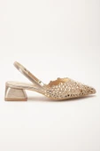 Kadın Kısa Topuklu Abiye Ayakkabı Gold Örme Taşlı Sivri Kalıp thumbnail 3