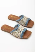 Kadın Düz Topuklu Terlik Mavi Taşlı Püsküllü Kalın Tekbant thumbnail 1