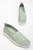 Hakiki Deri Ortopedik Kadın Günlük Ayakkabı Yeşil Bağsız Lazer Baskılı thumbnail 1