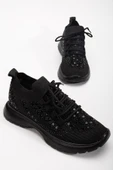 Kadın Spor Ayakkabı Siyah Triko Taş Döşemeli Kalın Taban thumbnail 1