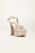 Çapraz Taşlı 40mm Gold Kadın Platform Topuklu Abiye Ayakkabı - 4