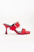 Kadın Topuklu Terlik Kırmızı Saten Tek Bant Aksesuarlı thumbnail 3