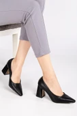 Kadın Kalın Topuklu Stiletto Siyah Düz Model Sivri thumbnail 2