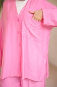 V Yaka Düğmeli Cepli İkili Tesettür Eşofman Takımı - (38-46) - 71244 - Fuşya thumbnail 6