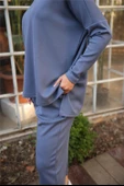 Arkası Uzun O Yaka Kısa Sweat-Pantolon İkili Eşofman Spor Takımı - (38-46) - 71216 - İndigo thumbnail 6