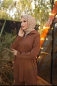 Fermuar Yaka Sade Sweat İkili Takım - (38-46) - 71221 - Kahverengi - 4