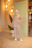 Taş Detaylı Tek Cepli O Yaka İkili Tesettür Eşofman Takımı - (38-46) - 71233 - Nescafe thumbnail 2