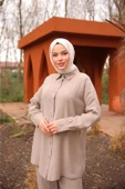 Sade İkili Tesettür Gömlek Takımı - (38-46) - 71263 - Bej - 4