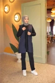 Fermuarlı Kapşonlu Cepli Kapitone Üçlü Takım - (38-46) - 71226 - Lacivert - 2