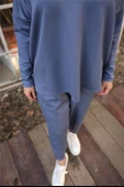 Arkası Uzun O Yaka Kısa Sweat-Pantolon İkili Eşofman Spor Takımı - (38-46) - 71216 - İndigo thumbnail 7