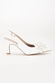 Kadın Stiletto Topuklu Ayakkabı Beyaz Topuk Açık Çiçek Motifli thumbnail 3