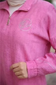 Yarım Fermuarlı Yaka Logo Baskılı Tunik - (38-46) - 71245 - Fuşya - 6